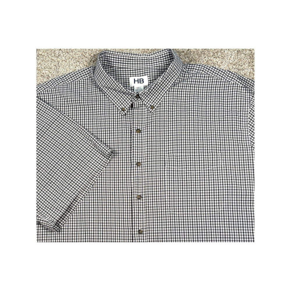 Mens 4XLT‎ Button Down Shirt Gingham Check Short Sleeve Gray HB Big  & Tall